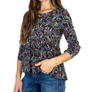 Black Floral American Eagle Outfitters 3/4 Sleeve Peasant Shirt • Size Small